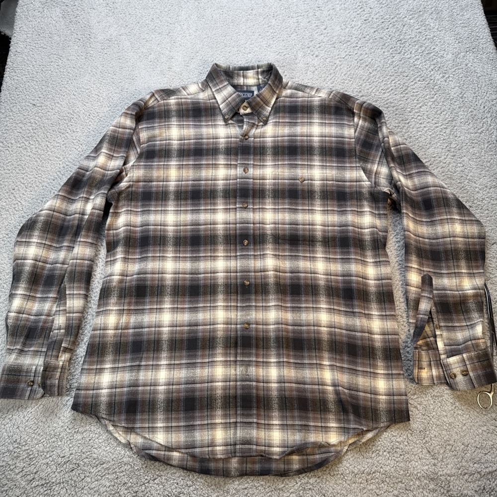 Lands End Flannel Shirt Mens Large Tall Gray Blue Plaid Cotton Button Down